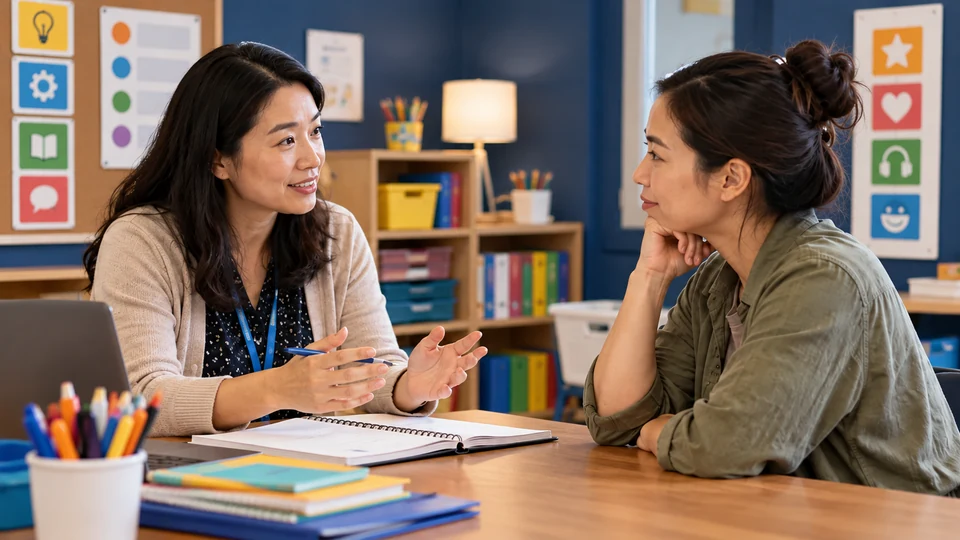 Parent–teacher planning at the classroom table