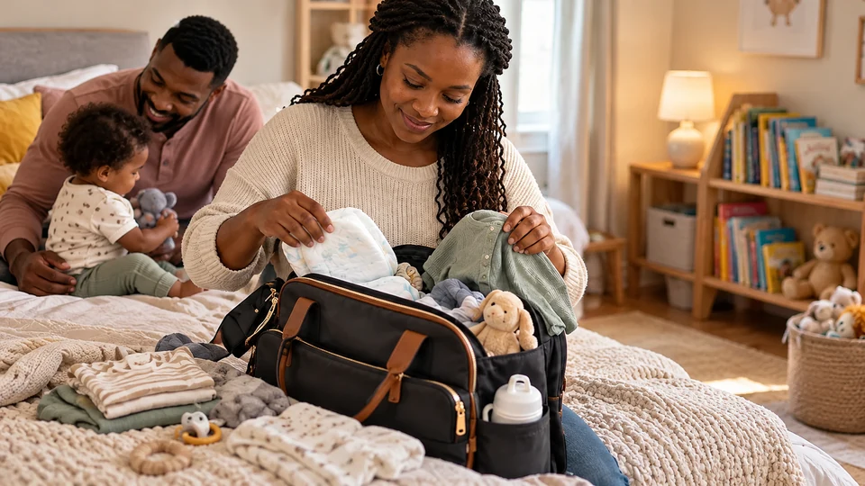 Packed diaper bag, ready to go