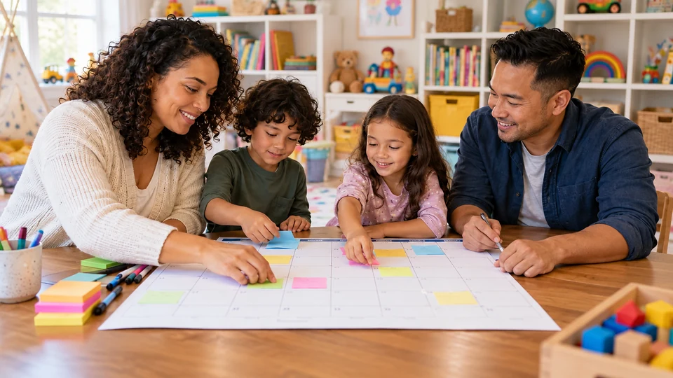 Family planning a colorful calendar