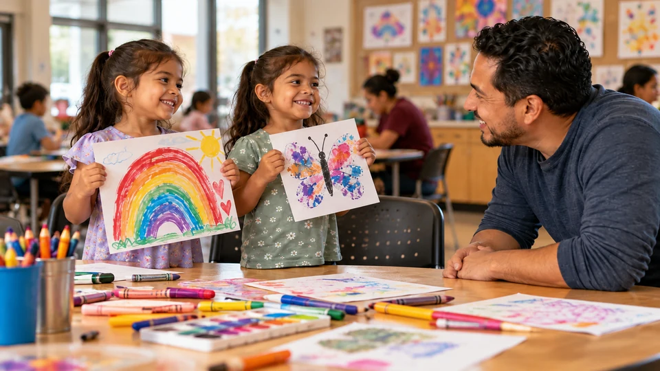 Twins proudly share their artwork