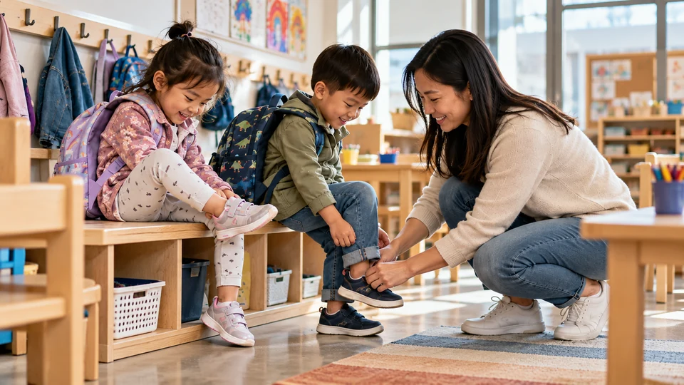 Twins getting ready by the door