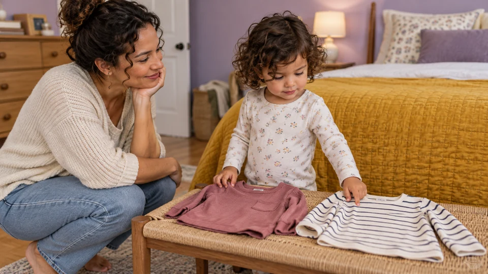Toddler chooses between two shirts