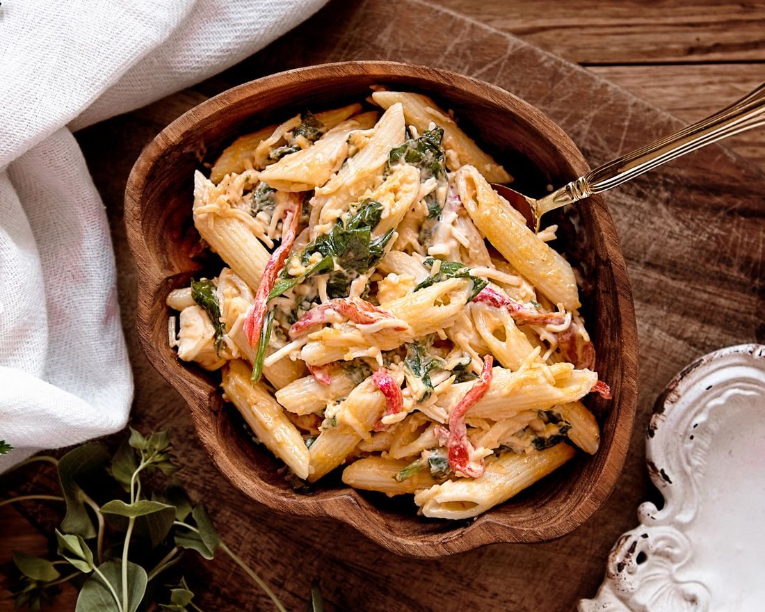Pasta in a bowl with vegetables